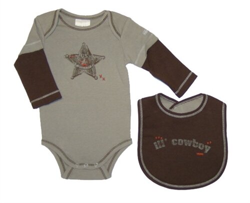 Dressed to Drool Boys' Lil' Cowboy One Piece and Bib Set (Size: 3 Months)